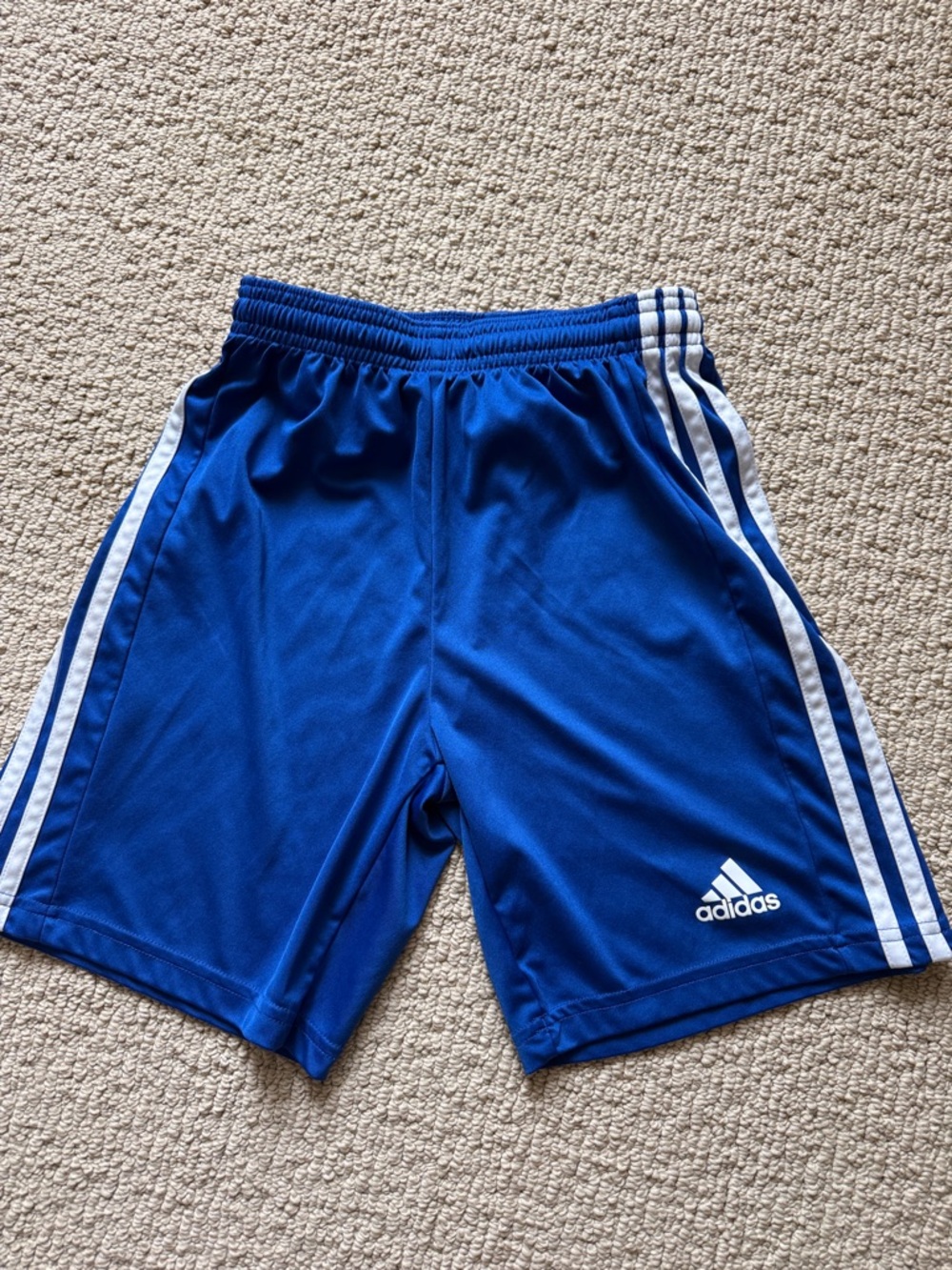 adidas boy’s Royal Blue Athletic soccer Shorts with White Stripes